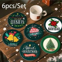 Christmas Drink Coasters Set of 6, Absorbent And Heat Insulating Coasters, Scratch Resistant Decorative Drink Mats, Festive Home Decor (Green)