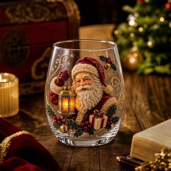 Christmas Drinking Glass, 12 oz, Style A, Holiday Glassware for Whiskey, Cocktails, Juice and Party Beverages, for Indoor and Outdoor Seasonal Home Decor