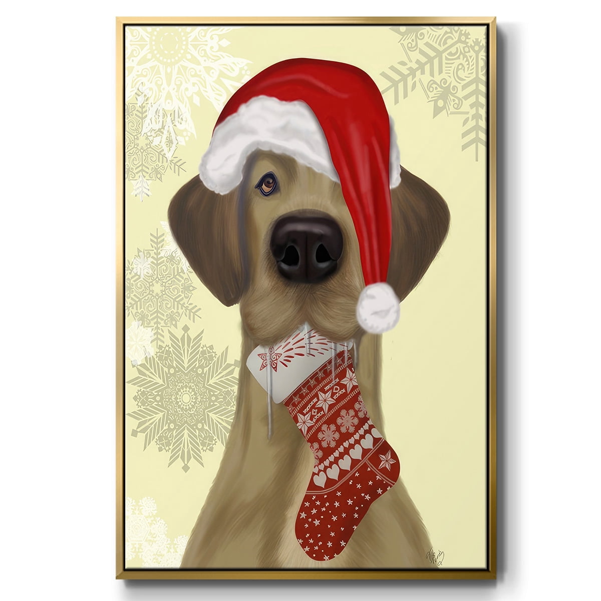 Christmas Drooly Christmas Dane - Framed Gallery Wrapped Holiday Canvas - 17 x 25 - Gold Frame