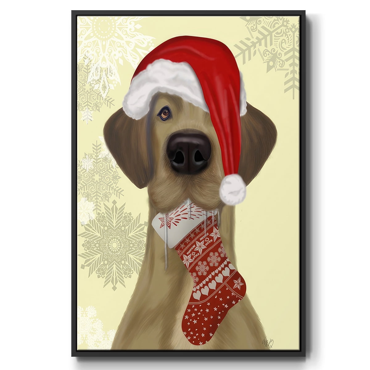 Christmas Drooly Christmas Dane - Framed Gallery Wrapped Holiday Canvas - 27 x 41 - Black Frame
