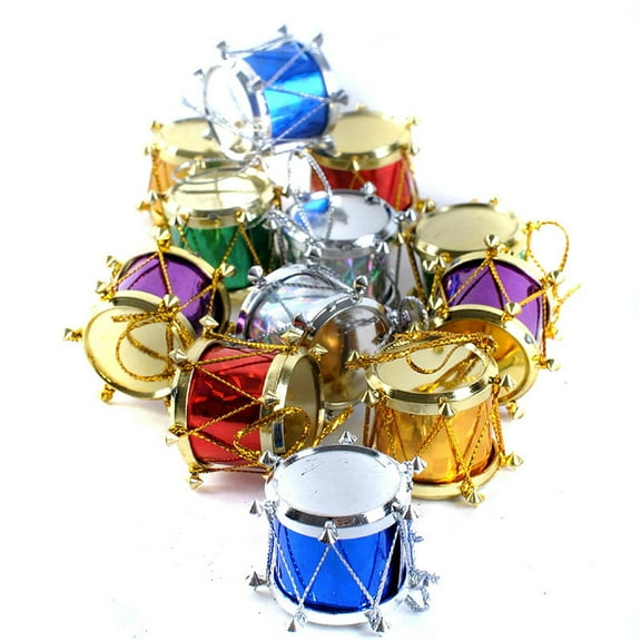 Christmas Drum Ornaments Set Of 12 For Tree Hanging Holiday Home Decoration And Musical Theme