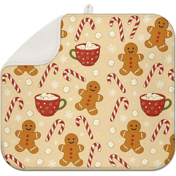 Christmas Drying Mat for Kitchen Counter 18" X 24" Gingerbread Dish Drying Mat for Kitchen Decor Xmas Drying Mats For Home Counter Drying Mats For Dishes Dish Mat Drying Mat