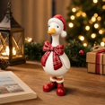 thumbnail image 1 of Christmas Duck Figurine with Red Santa Hat and Plaid Scarf, White Resin, for Living Room Table, Holiday Decoration, 1 of 3
