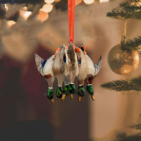 Christmas Duck Hunting Ornaments,Duck Hunting 2D Flat Christmas Ornament,Mallard Duck Hunting Wreath Pine Tree Decor,Hanging House Charm Eve Keepsake, Car Rear View Mirror Accessories, Xmas Gift