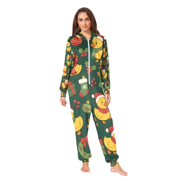 Christmas Ducks Fabric Yard Adult Unisex Onesie Pajamas One Piece Suit Pjs Sleepwear Jumpsuit
