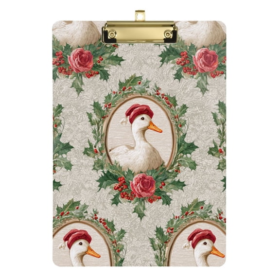 Christmas Ducks Inside The Frame Roses Acrylic Clipboard Drawing Board with Hook Writing Pad File Storage A4 Size Gold 12.5" x 9"