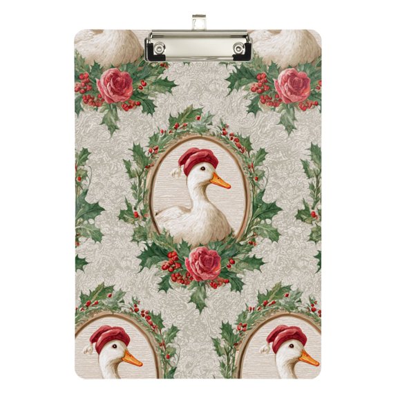Christmas Ducks Inside The Frame Roses Acrylic Clipboard Drawing Board with Hook Writing Pad File Storage A4 Size Silver 12.5" x 9"