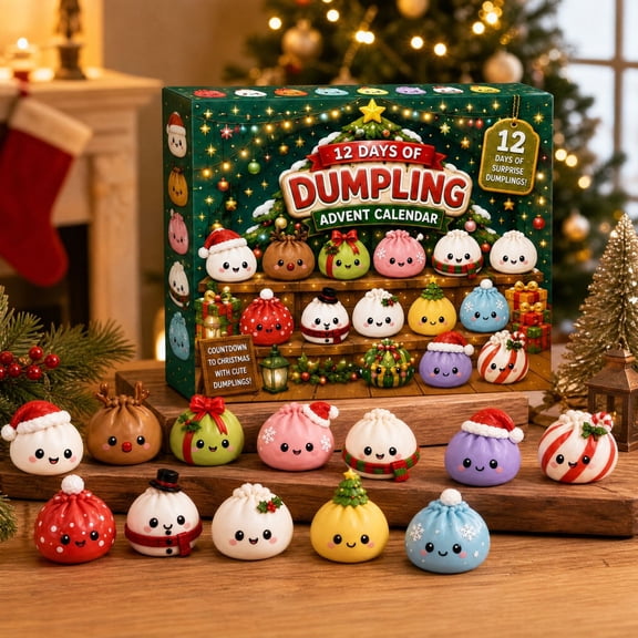 Christmas Dumpling Advent Calendar 2026, Dumpling Mystery Countdown Advent with 12 Surprise Gifts for Party Favors & Stocking Stuffers