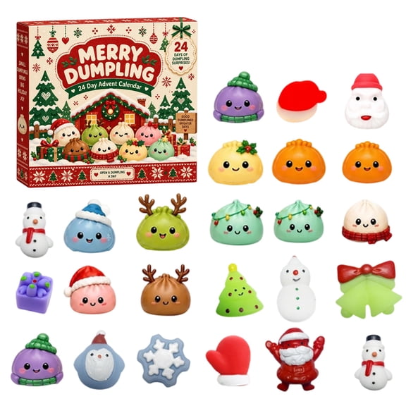 Christmas Dumpling Advent Calendar 24 Days, Holiday Countdown Mystery Box with Kawaii Squishy Sensory Toys Festive Stress Relief Party Favors Stocking Stuffers