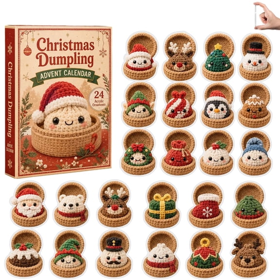 Christmas Dumpling Advent Calendar 24 Pieces Acrylic Ornament Blind Box Christmas Countdown Crochet Style Pendant With Hanging Rope For Xmas Tree Home Decor Cute Collectible Gift For Kids Adults
