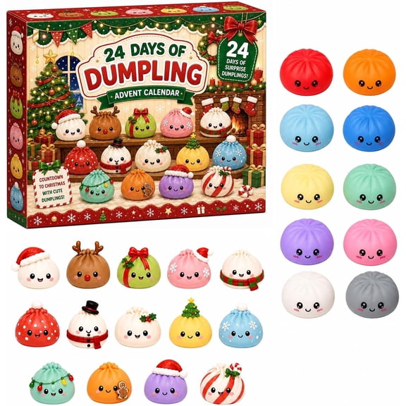 Christmas Dumpling Advent Calendar, 24 Surprise Mini Figures Holiday Gift,Dumpling advent calendar with 24 surprise figures, Christmas countdown, collectible toys, holiday gifts, seasonal family fun