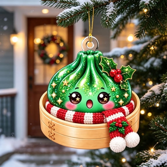 Christmas Dumpling Ornament, 2D Acrylic Twinkle Dumpling Christmas Tree Hanging Decoration, Cute Baozi Character Pendant for Holiday Home Decor