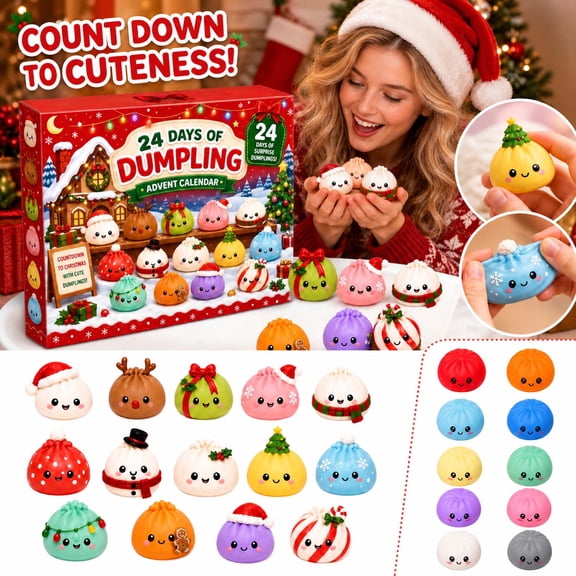 Christmas Dumpling Squishy Advent Calendar, 24 Days Mystery Dumpling Squishies Stress Relief Squeeze Toy Countdown Box, Christmas Party Favor Gift for Kids & Adults