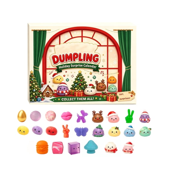 Christmas Dumpling Squishy Advent Calendar, 24 Surprise Mystery Squeeze Toys, Slow Rising Fidgets for Holiday Party Favors
