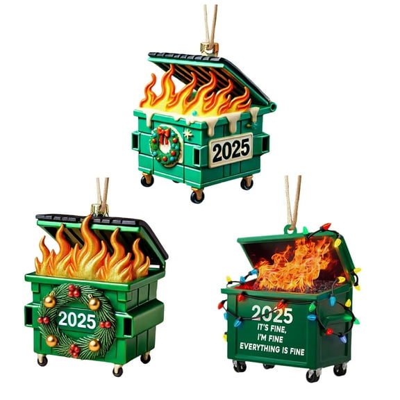 Christmas Dumpster Fire Ornament Acrylic - Flat Handmade Hanging Ornament Funny Christmas Decoration, 2025 Keepsake for Christmas Tree Home Car Mirror