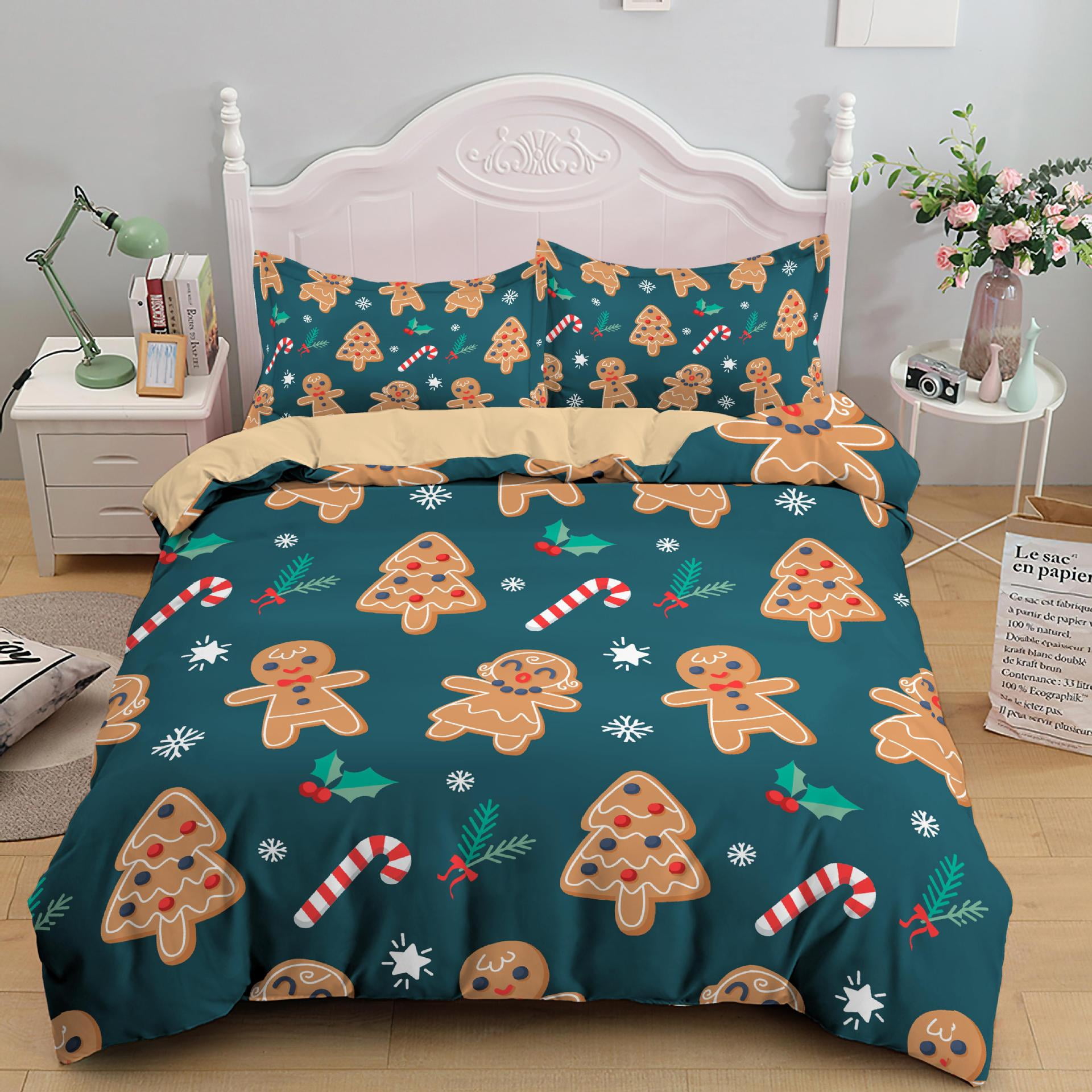 Christmas Duvet Cover King Size, Santa Claus Snowman Pattern Luxury
