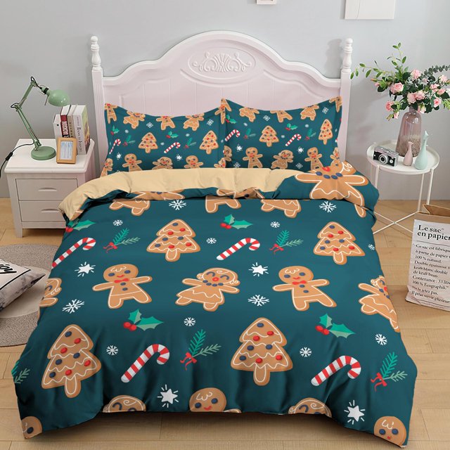 Christmas Duvet Cover King Size, Santa Claus Snowman Pattern Luxury