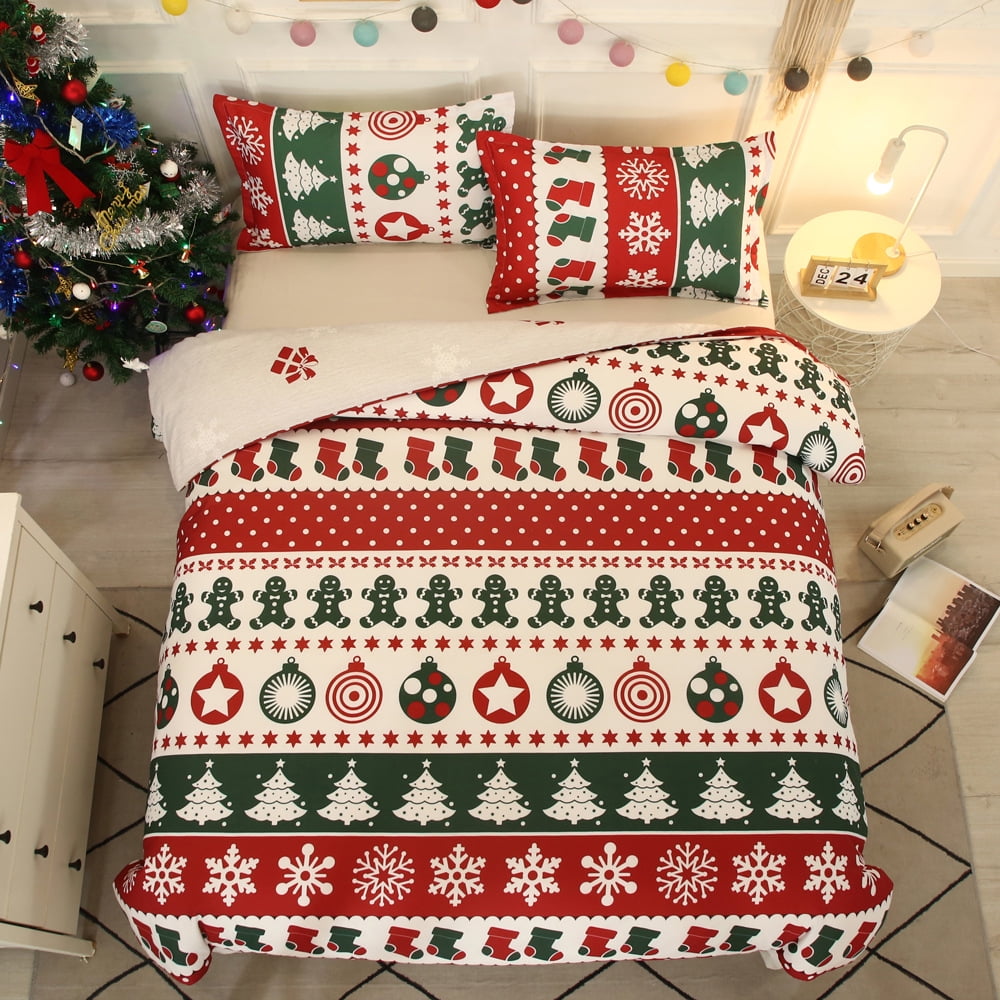 Christmas Duvet Cover Queen Size,3 Pieces Reversible Reindeer Snowflake