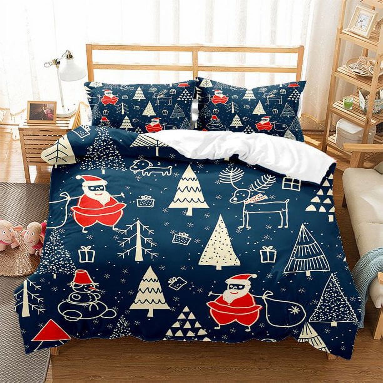 Christmas Duvet Cover Queen Size,3 Pieces Santa Claus Snowman Snowflake