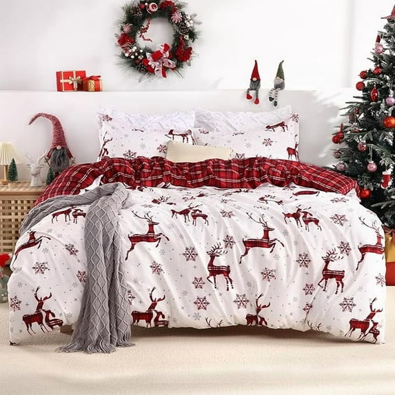 Christmas Duvet Cover Queen Size - Christmas Soft Holiday Printed Duvet Cover Set - Holiday Bedding Collection, Includes with 3 Piece (2 Pillow Shams,1 Duvet Cover)