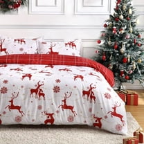 Christmas Duvet Cover Set with 2 Pillowcases, Reindeer Snowflake Pattern Merry Christmas Festival Comforter Cover with Button Closure, Queen Size 90”X 90”