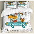 thumbnail image 1 of Christmas Duvet Cover Set, Blue Vintage Car Dog Driving Santa Costume Bird Tree Gift Present, Decorative 3 Piece Bedding Set with 2 Pillow Shams, Calking Size, White Multicolor, by Ambesonne, 1 of 3