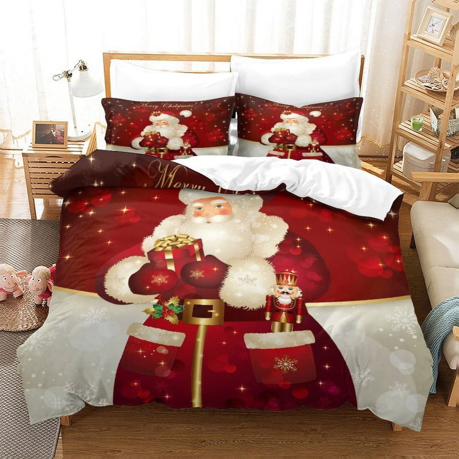 Christmas Duvet Cover Set,Christmas Theme Trees Snowman Snowflake Santa
