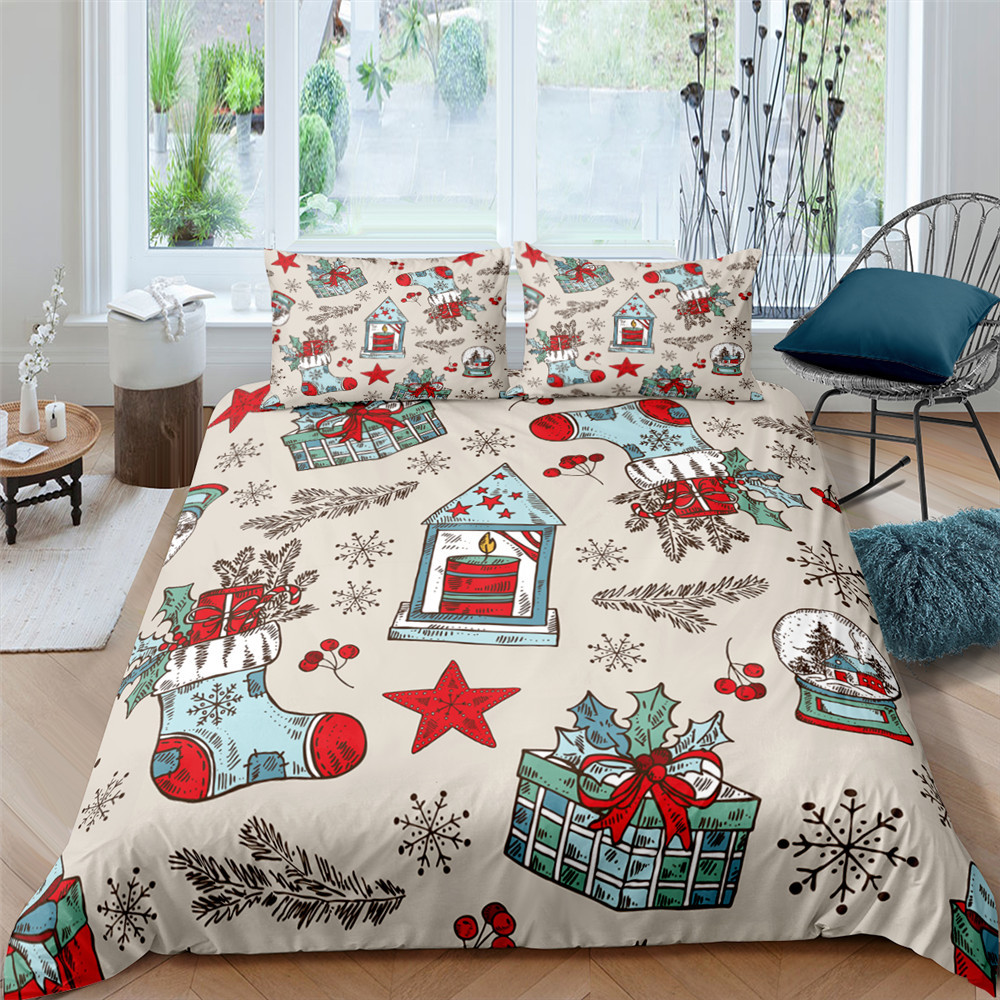Christmas Duvet Cover Set,Christmas Tree Reindeer Snowflake Pattern