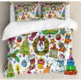 thumbnail image 1 of Christmas Duvet Cover Set King Size, Cute Xmas Elements with Candies Snowman Fir Sweets Celebration Kids Nursery Theme, Decorative 3 Piece Bedding Set with 2 Pillow Shams, Multicolor, by Ambesonne, 1 of 3
