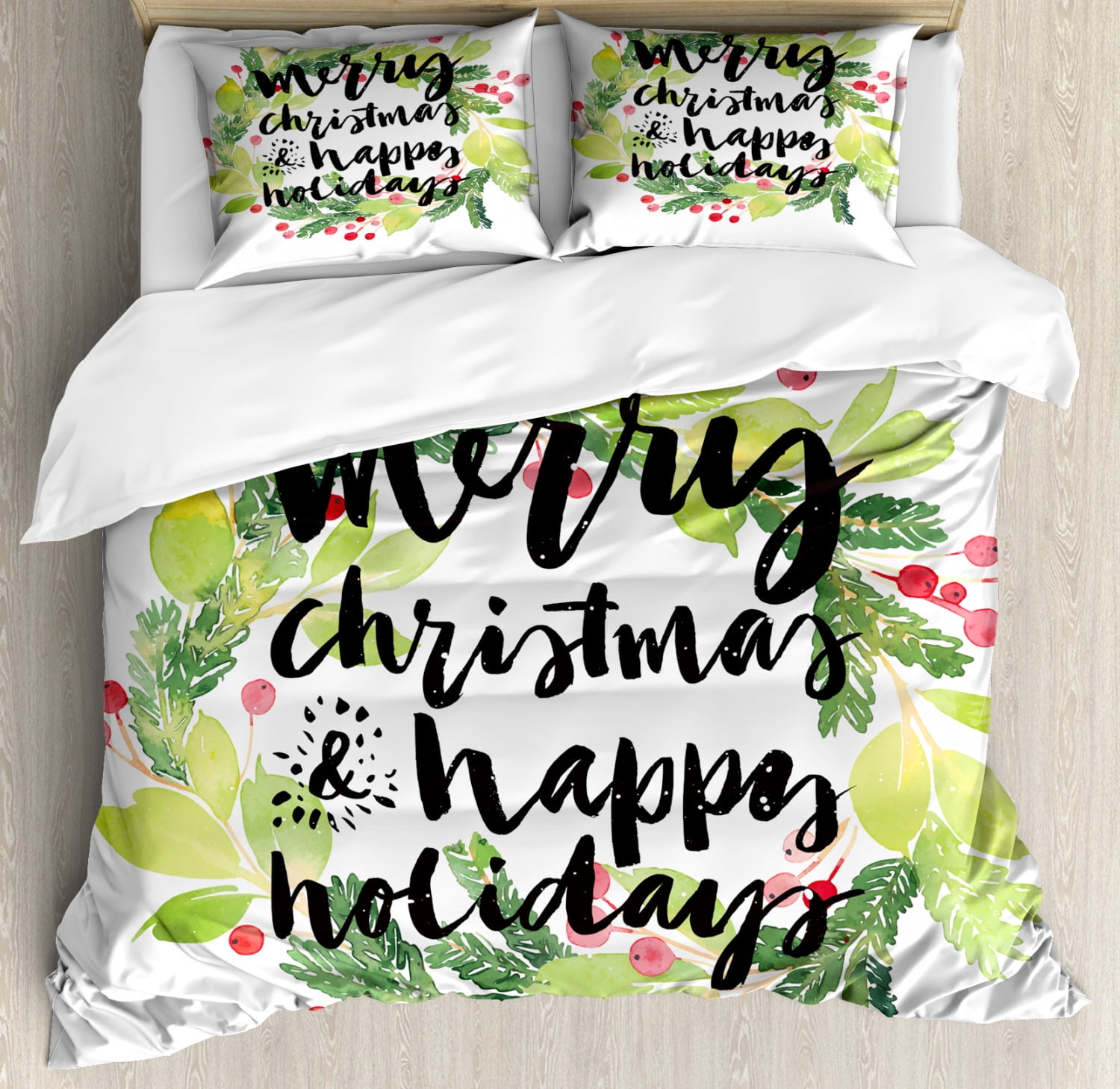 King Size Christmas Wreath Microfiber Duvet Cover Set