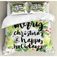 thumbnail image 1 of Christmas Duvet Cover Set King Size, New Year and Happy Holiday Rustic Design Wreath with Berries and Evergreen Image, Decorative 3 Piece Bedding Set with 2 Pillow Shams, White Green, by Ambesonne, 1 of 3