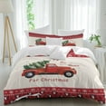 thumbnail image 1 of Christmas Duvet Cover Set King Size, Red Christmas Trucks Pine Tree Snow Farm Beige 4 Piece Soft Microfiber Bedding Set with 1 Duvet Cover, 1 Flat Sheet, 2 Pillowcases, 1 of 9