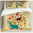thumbnail image 1 of Christmas Duvet Cover Set King Size, Reindeer and Snowflakes in Abstract Balls Ornament Vintage Design Paper Art Image, Decorative 3 Piece Bedding Set with 2 Pillow Shams, Beige, by Ambesonne, 1 of 3