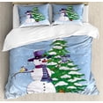thumbnail image 1 of Christmas Duvet Cover Set King Size, Snowman in the Winter with Mistletoe Present Top Hat and Scarf Tree and Bird, Decorative 3 Piece Bedding Set with 2 Pillow Shams, Blue Green, by Ambesonne, 1 of 3