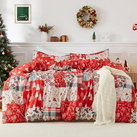 Christmas Duvet Cover Set King Size,Soft Brushed Microfiber Comforter Cover Sets, Reindeer Printed Holiday Theme Bedroom Decorative Bedding for New Year Holidy Xmas Gifts(King Size)