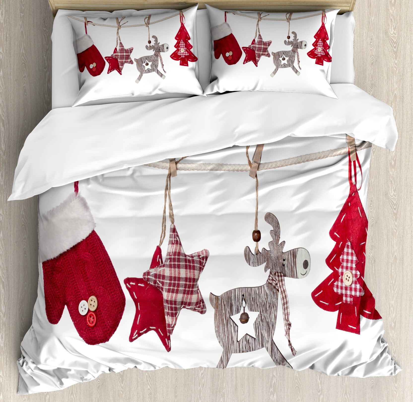 King Red Cream Tan Christmas Duvet Cover Set with Pillow Shams