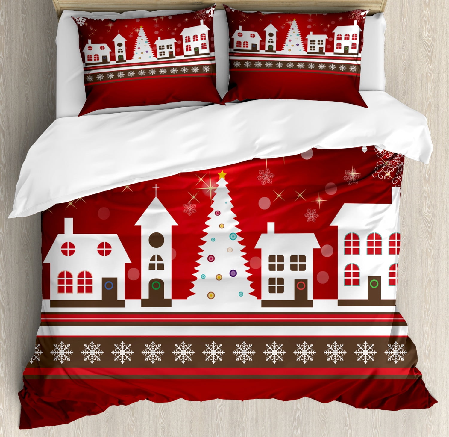 King Size Red and White Christmas Duvet Cover Set