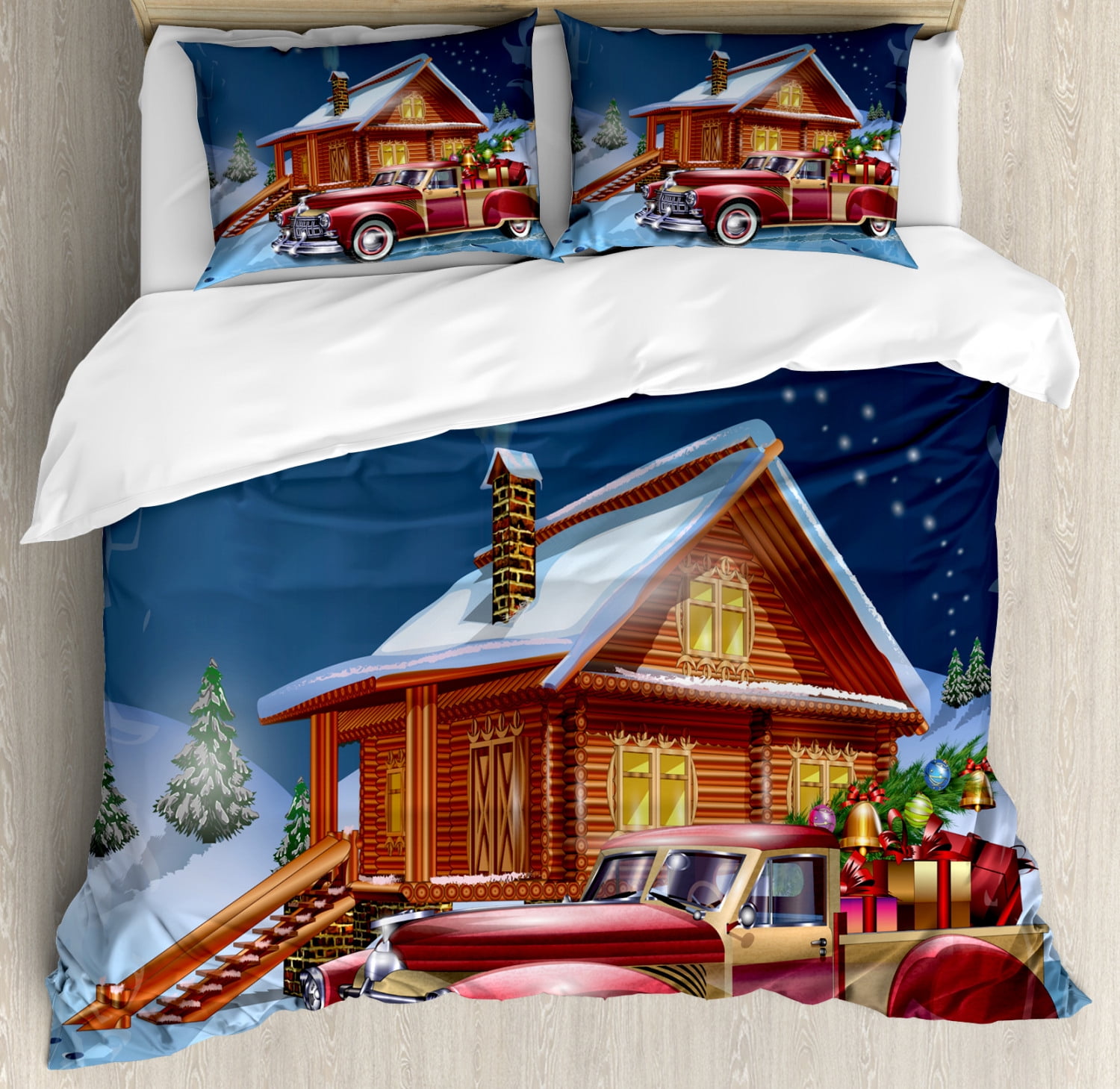 King Size Multicolor Christmas Lodge Duvet Cover Set