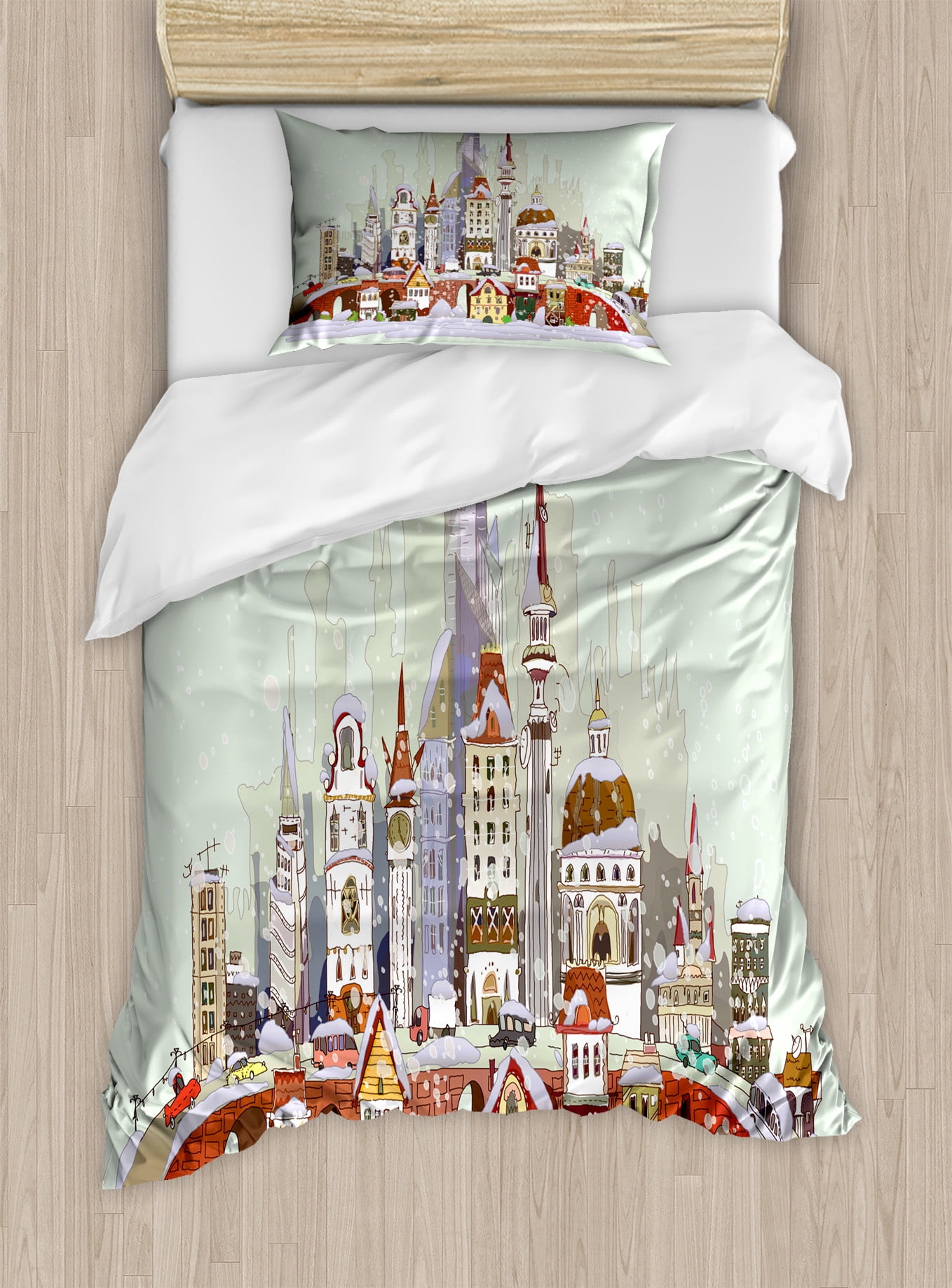 Pale Green Lavender Twin Christmas Duvet Cover Set