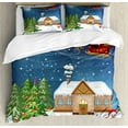 thumbnail image 1 of Christmas Duvet Cover Set Queen Size, Classical Xmas Scenery Santa Delivering Presents with Rudolf the Red Nosed Reindeer, Decorative 3 Piece Bedding Set with 2 Pillow Shams, Multi, by Ambesonne, 1 of 3