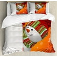 thumbnail image 1 of Christmas Duvet Cover Set Queen Size, Cute Snowman with Mittens and Hat and Scarf New Year Celebration Festive Design, Decorative 3 Piece Bedding Set with 2 Pillow Shams, White Orange, by Ambesonne, 1 of 3