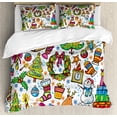 thumbnail image 1 of Christmas Duvet Cover Set Queen Size, Cute Xmas Elements with Candies Snowman Fir Sweets Celebration Kids Nursery Theme, Decorative 3 Piece Bedding Set with 2 Pillow Shams, Multicolor, by Ambesonne, 1 of 3