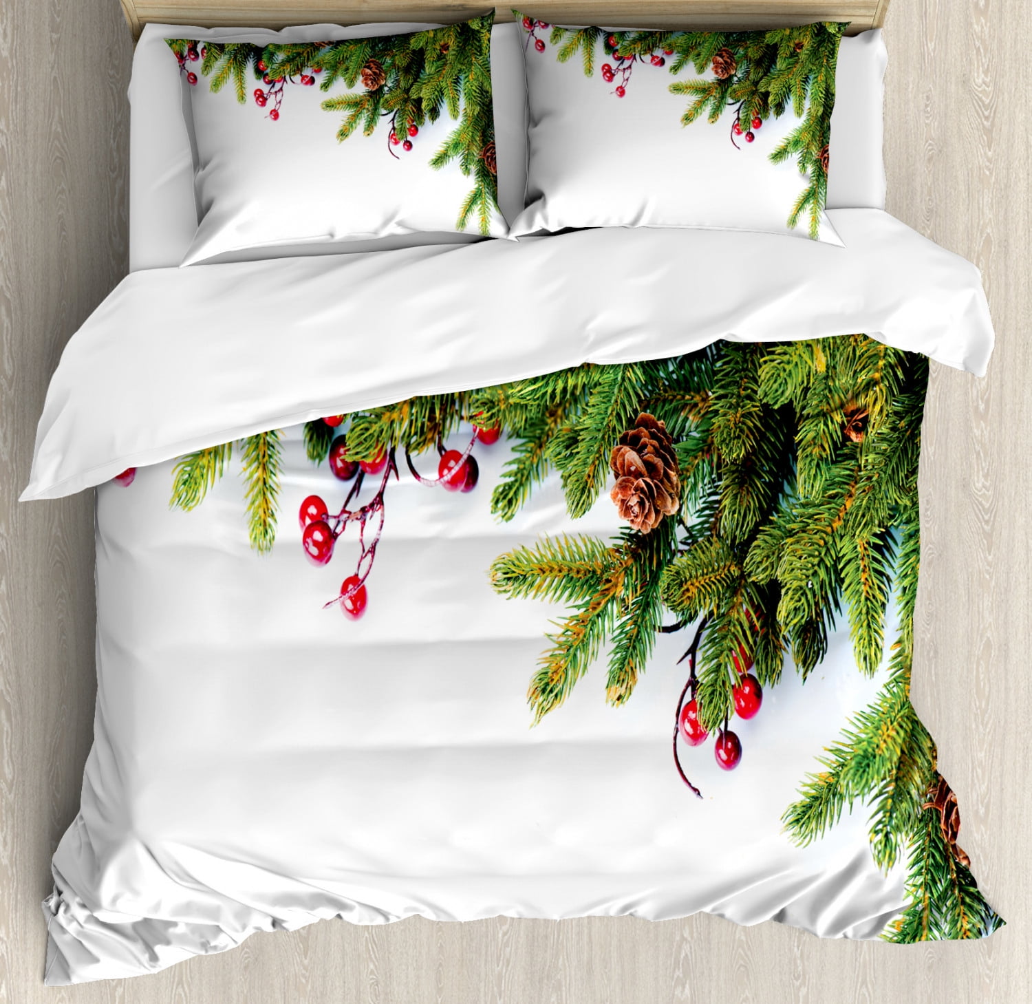 Queen Size Green and White Christmas Duvet Cover Set