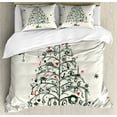 thumbnail image 1 of Christmas Duvet Cover Set Queen Size, Fairies with Wands and Tree Hand Drawn Style with Wreath and Stockings Image, Decorative 3 Piece Bedding Set with 2 Pillow Shams, Red and Green, by Ambesonne, 1 of 3