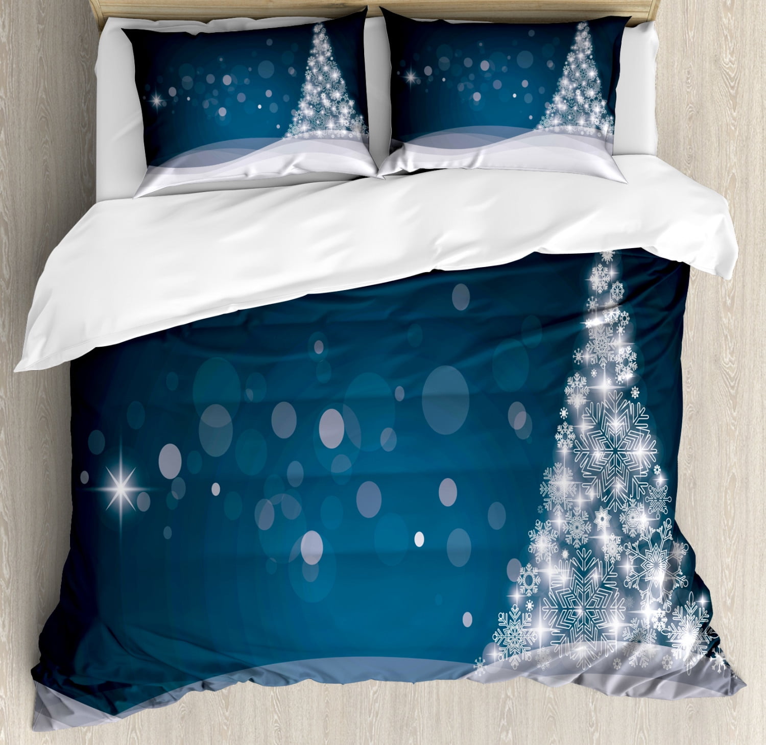 Queen Dark Blue and White Christmas Duvet Cover Set