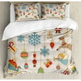 thumbnail image 1 of Christmas Duvet Cover Set Queen Size, Noel Xmas Winter Holiday Themed Icons Celebratory Objects Retro Graphic Style, Decorative 3 Piece Bedding Set with 2 Pillow Shams, Multicolor, by Ambesonne, 1 of 3