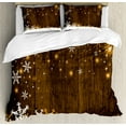 thumbnail image 1 of Christmas Duvet Cover Set Queen Size, Rustic Wooden Backdrop with Snowflakes and Warm Traditional Celebration Print, Decorative 3 Piece Bedding Set with 2 Pillow Shams, Brown White, by Ambesonne, 1 of 3
