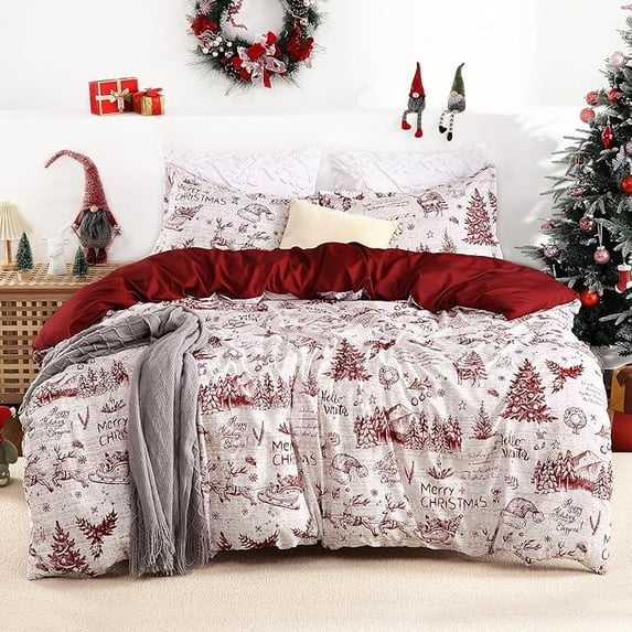 Christmas Duvet Cover Set Queen Size,Soft Brushed Microfiber Comforter Cover Sets, Reindeer Printed Holiday Theme Bedroom Decorative Bedding for New Year Holidy Xmas Gifts(Queen Size)