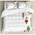 thumbnail image 1 of Christmas Duvet Cover Set Queen Size, Stylized Reindeers Santa Claus Penguins and Xmas Tree on Stripes Cute Design, Decorative 3 Piece Bedding Set with 2 Pillow Shams, Multicolor, by Ambesonne, 1 of 3
