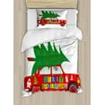 thumbnail image 1 of Christmas Duvet Cover Set, Red Vintage Car Xmas Tree Merry Celebration Words and Snowman Elf, Decorative 2 Piece Bedding Set with 1 Pillow Shams, Twin Size, Vermilion Green White, by Ambesonne, 1 of 3